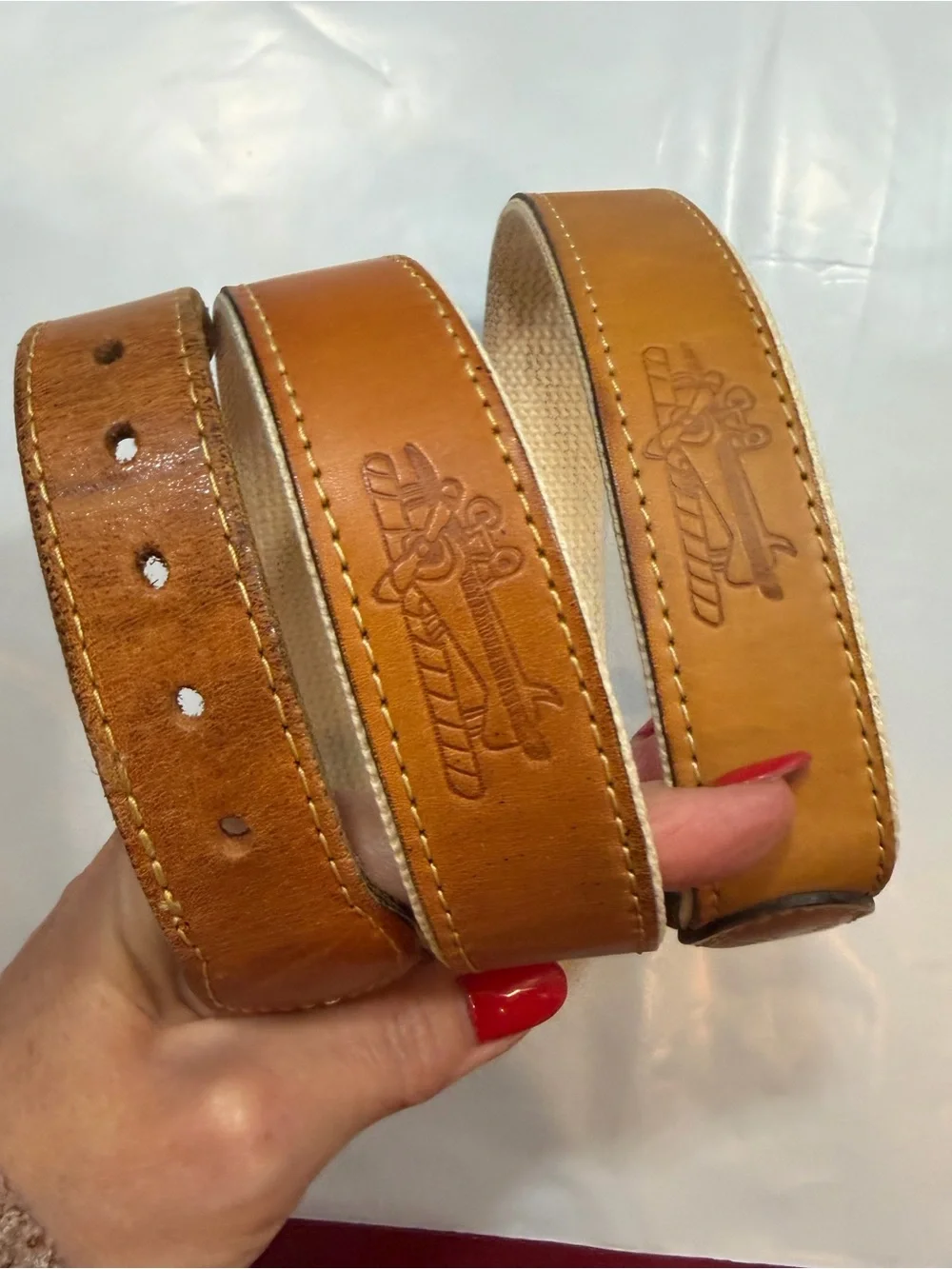 Skippers AIRPLANE BELT Brown leather Canvas Military Aviation Brass Buckle Sz 40